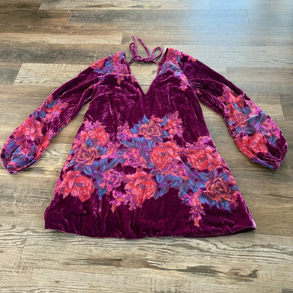 Free People purple velvet Misha mini dress M - Picture 2 of 8
